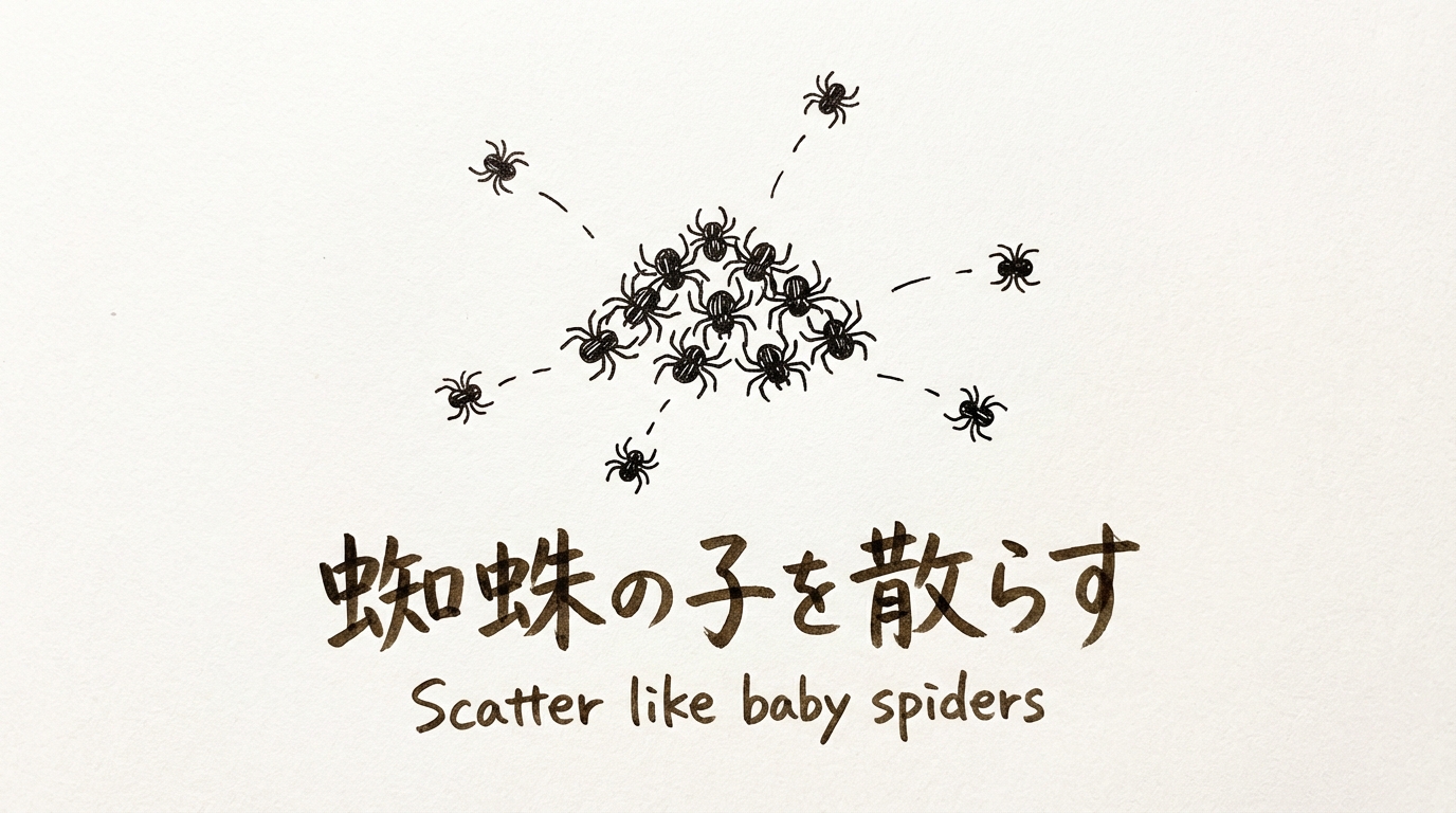 「蜘蛛の子を散らす」の意味や由来とは？例文でわかりやすく解説！